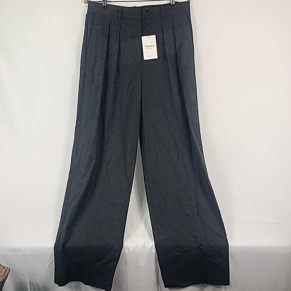 NWT Theory Women's Wool DBL Pleated Dress Pants Charcoal Grey Sz 10 - Picture 1 of 8